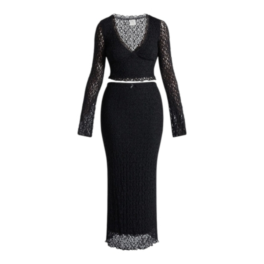 No Boundaries Black Lace Knit Maxi Skirt Two-Piece Set XXS (00) NWT
